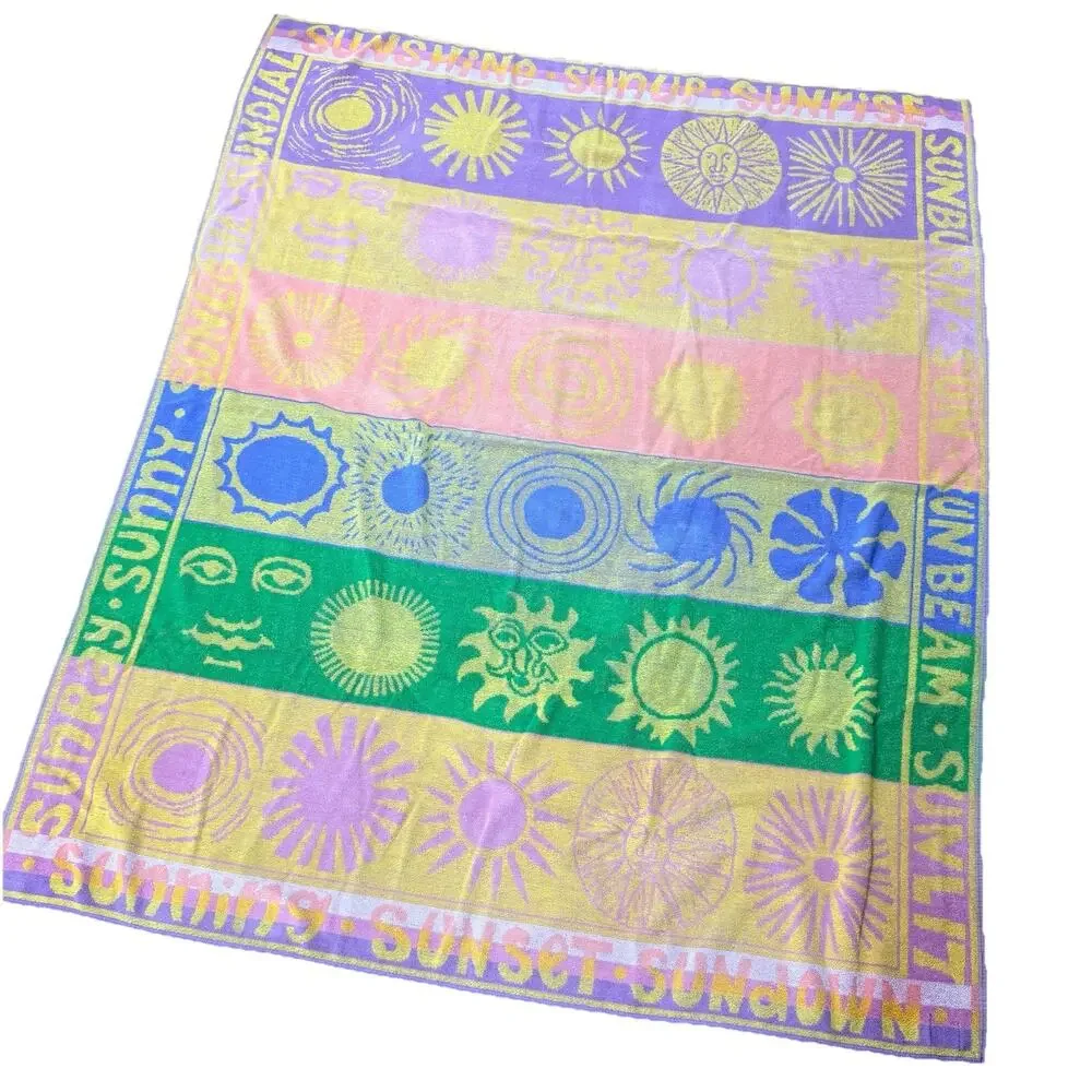Oversized Square Beach Blanket Pool Towel Terry Cotton 1990s Sun Sunshine 52x68